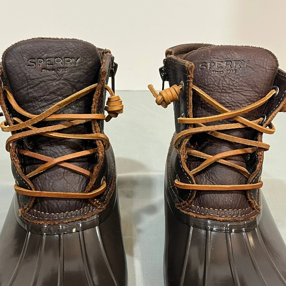 Sperry Saltwater‎ Duck Boots Women 6W Brown Leather Waterproof STS91176